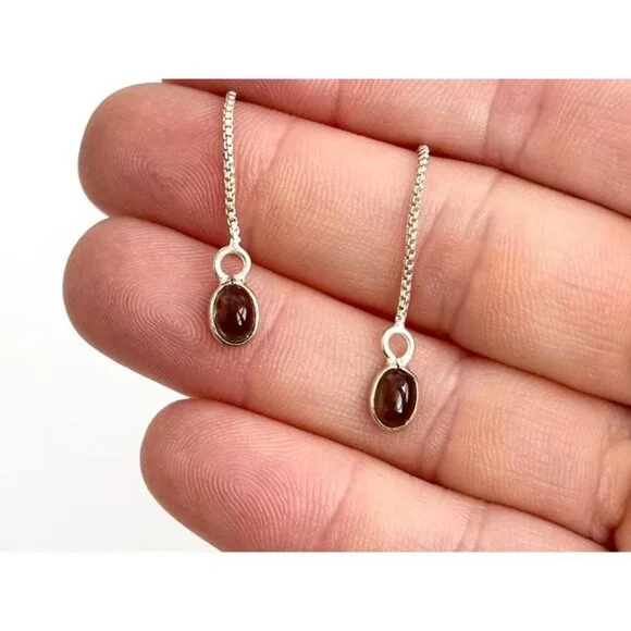 Teardrop Shaped Smoke Glass Threader Style Sterling Silver 925 Dangle Earrings - Picture 7 of 9